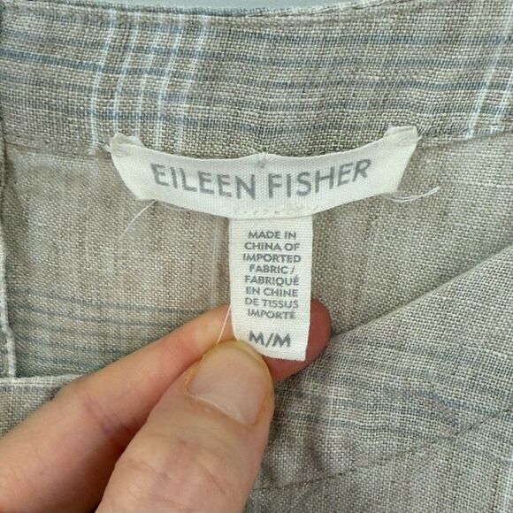 Eileen Fisher Organic Linen Catalan‎ Patch Pocket Oversized Tunic Top Medium - Picture 4 of 7